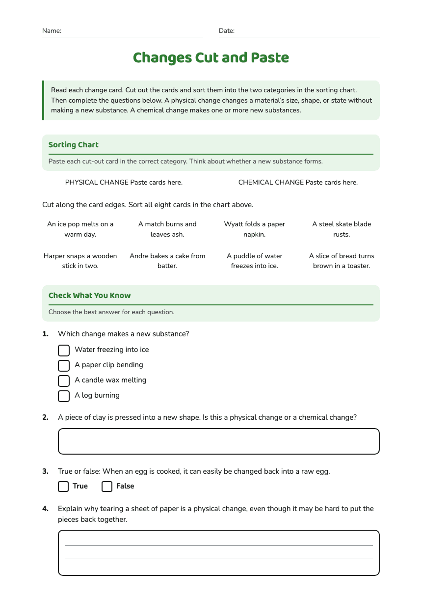 Changes Cut and Paste worksheet preview