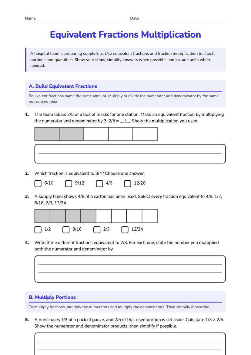 Equivalent Fractions Multiplication
