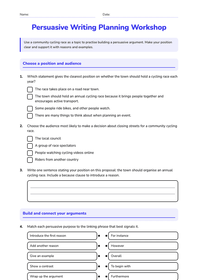 Persuasive Writing Planning Workshop