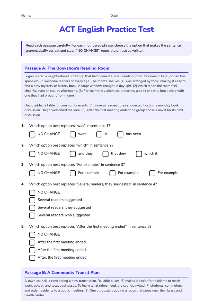 ACT English Practice Test