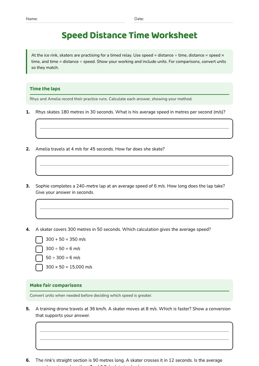 Speed Distance Time Worksheet worksheet preview