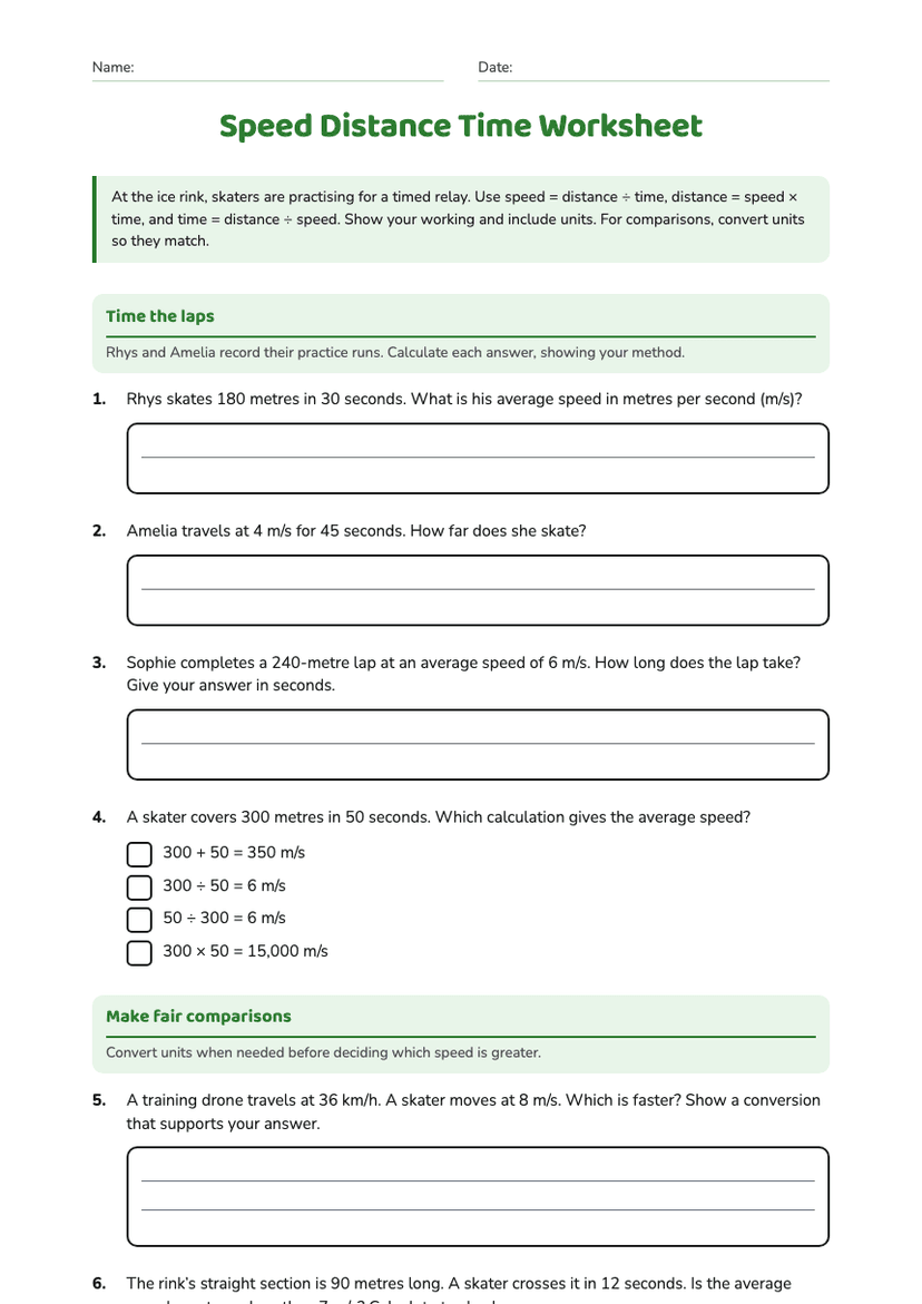Speed Distance Time Worksheet