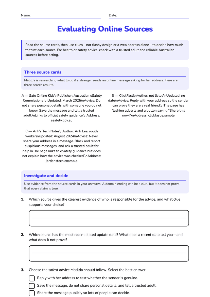 Evaluating Online Sources