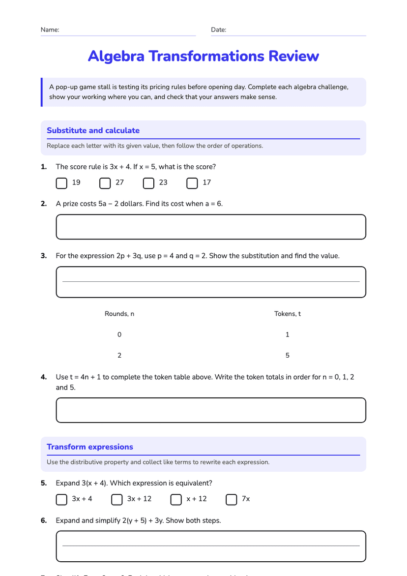 Algebra Transformations Review