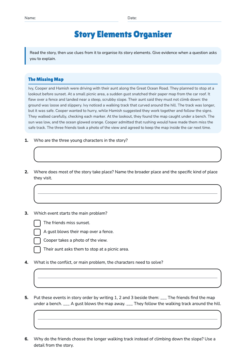 Story Elements Organiser worksheet preview