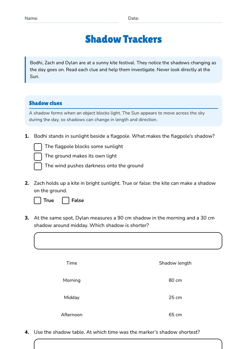 Shadow Trackers worksheet preview