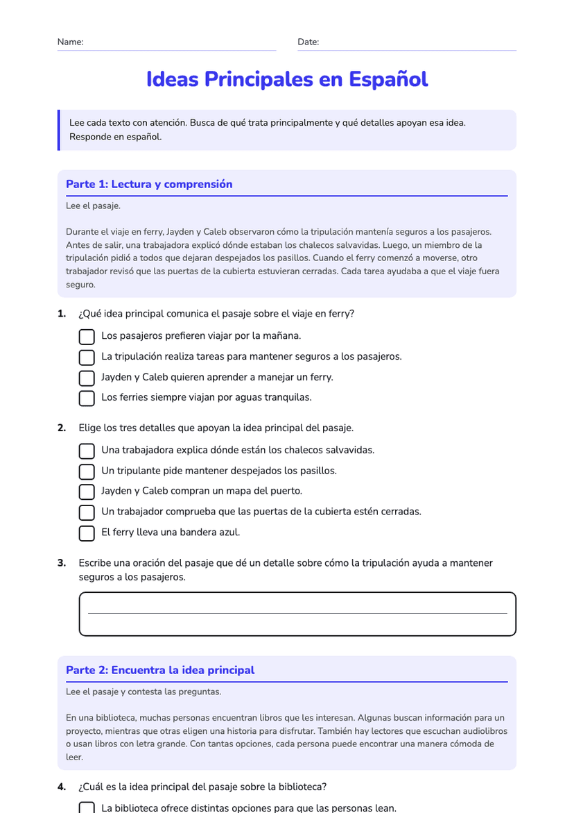 Ideas Principales en Español