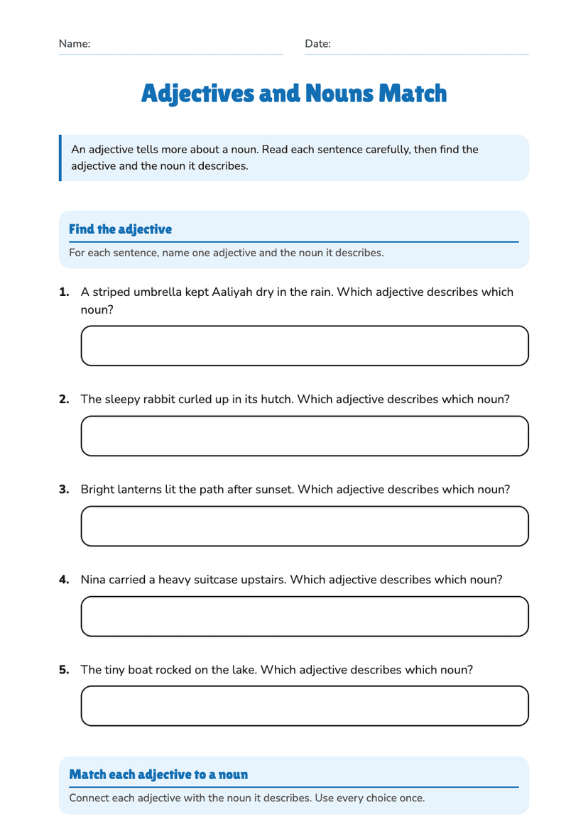 Adjectives and Nouns Match