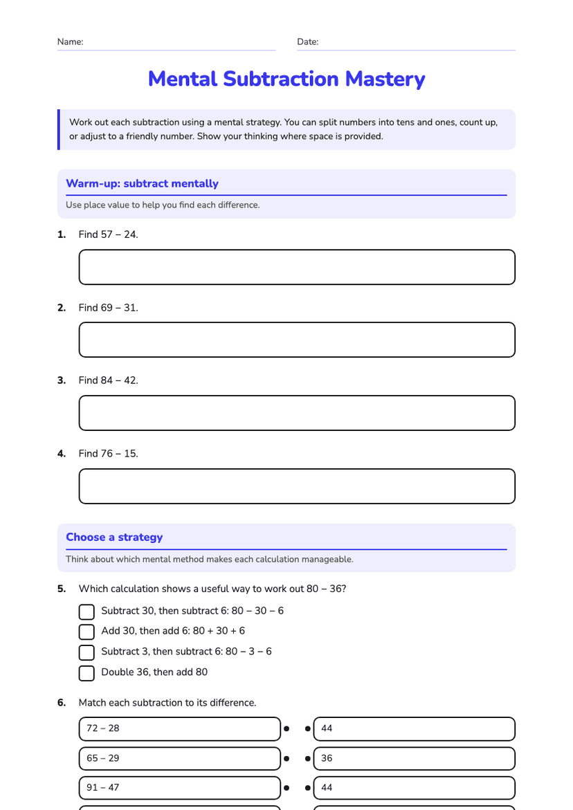 Mental Subtraction Mastery