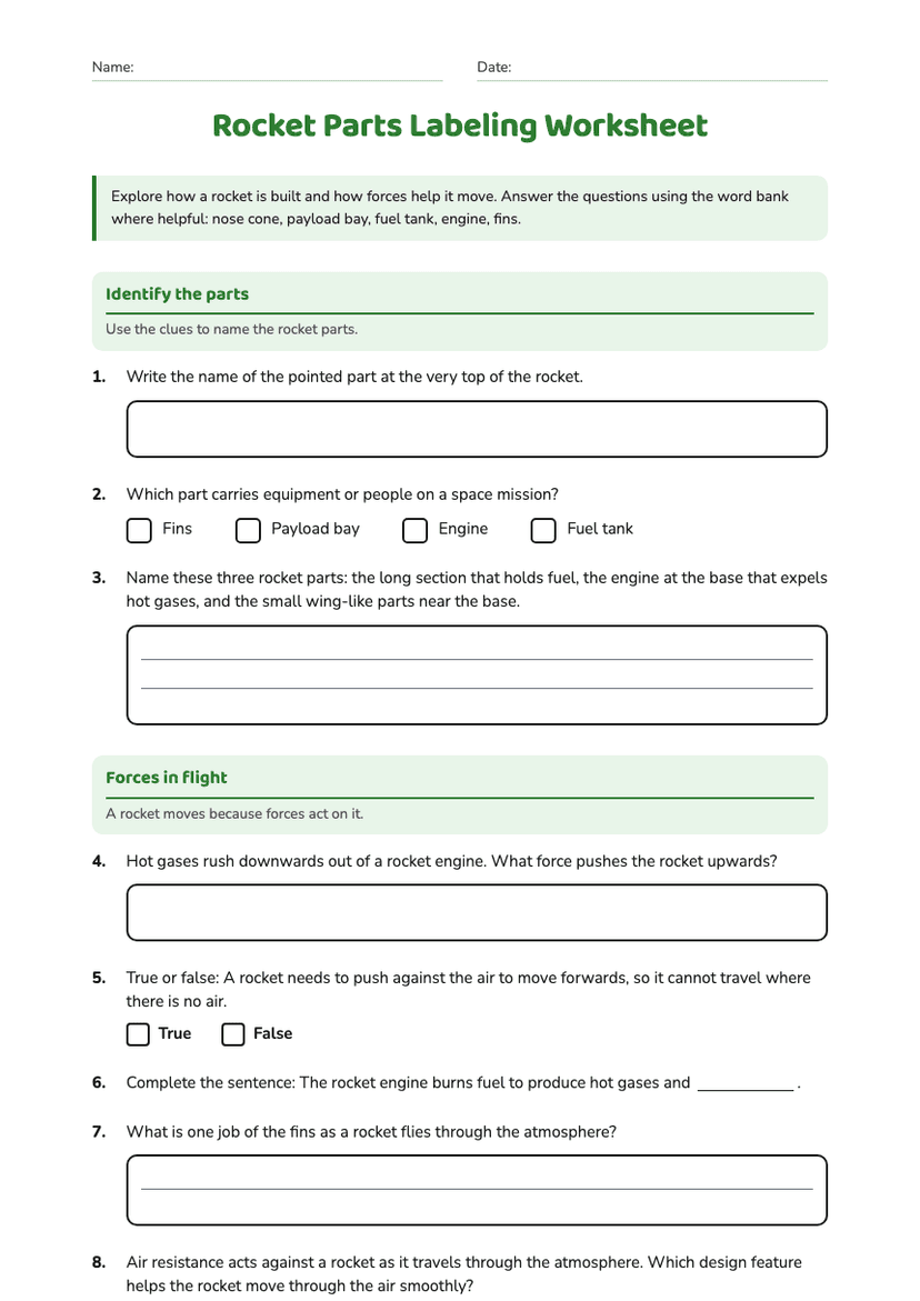 Rocket Parts Labeling Worksheet