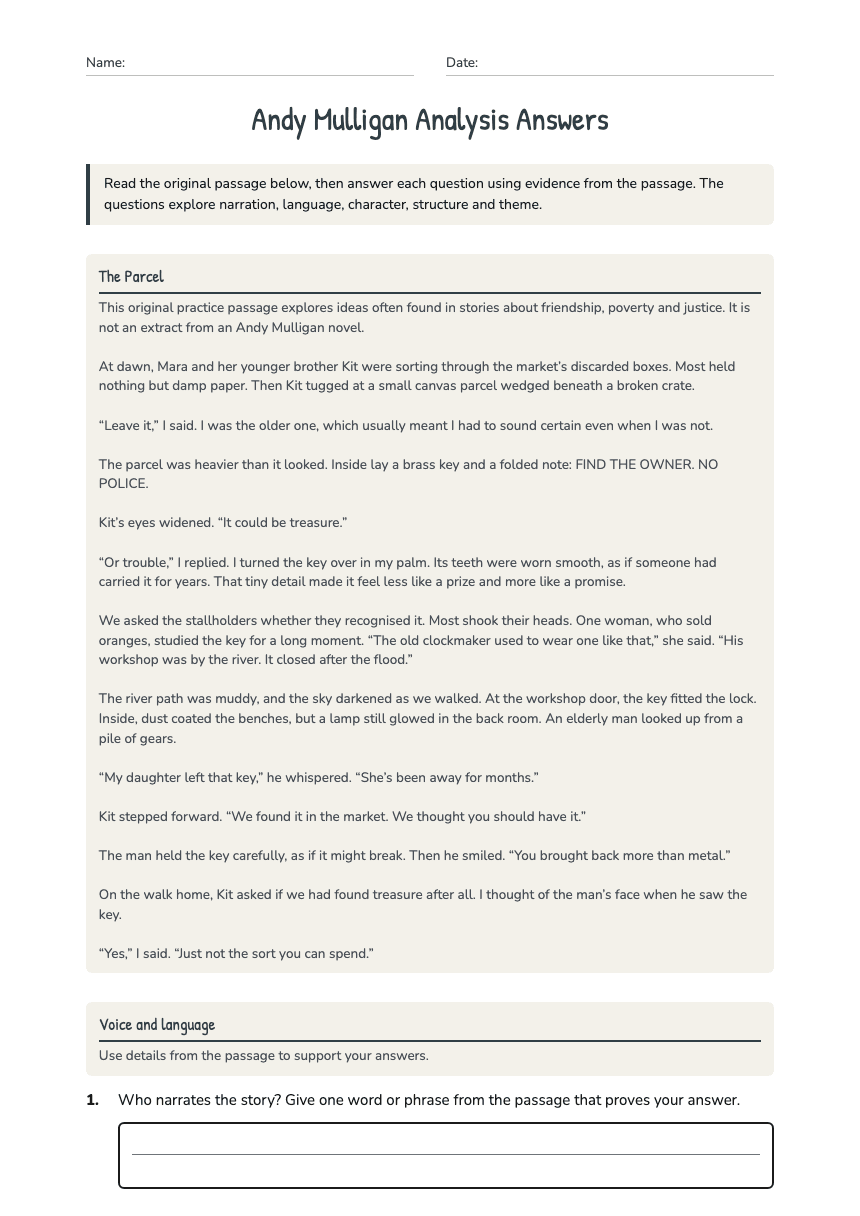 Andy Mulligan Analysis Answers worksheet preview