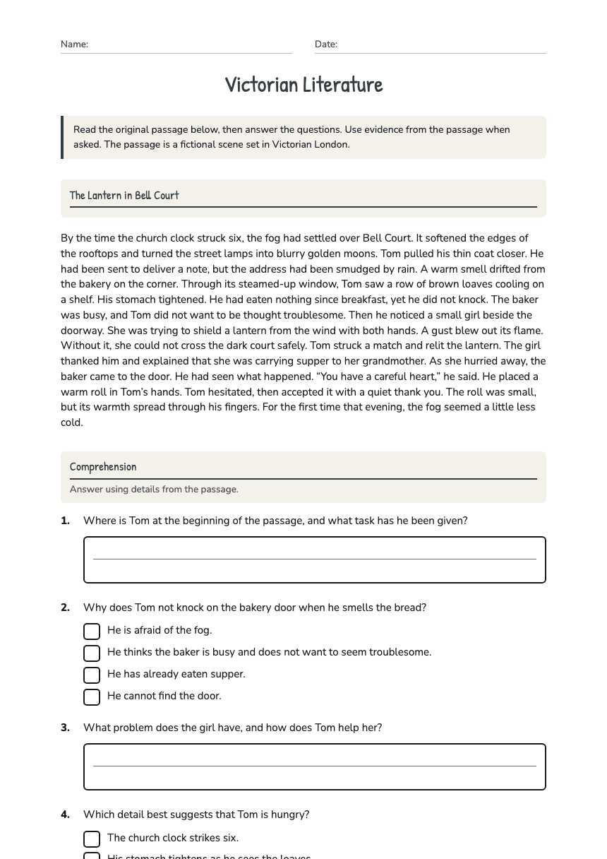 Victorian Literature worksheet preview