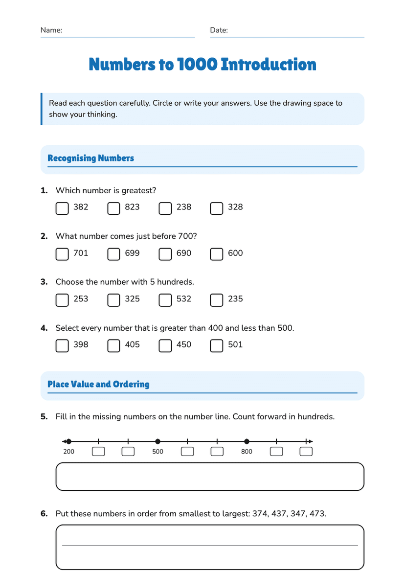 Numbers to 1000 Introduction