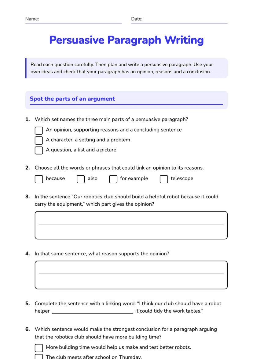 Persuasive Paragraph Writing