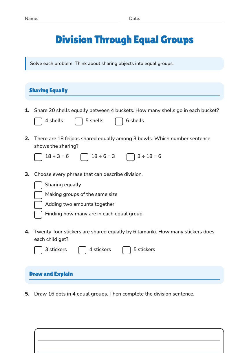 Division Through Equal Groups worksheet preview