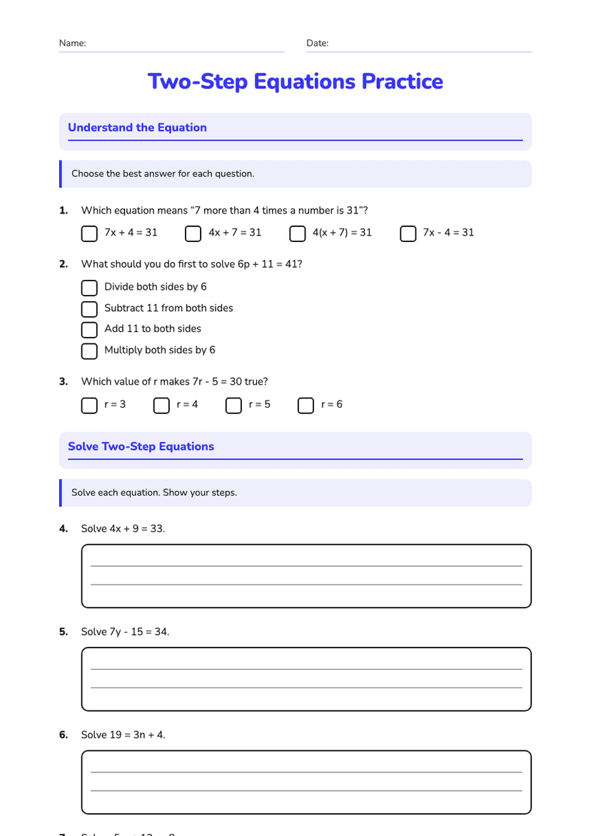Two-Step Equations Practice