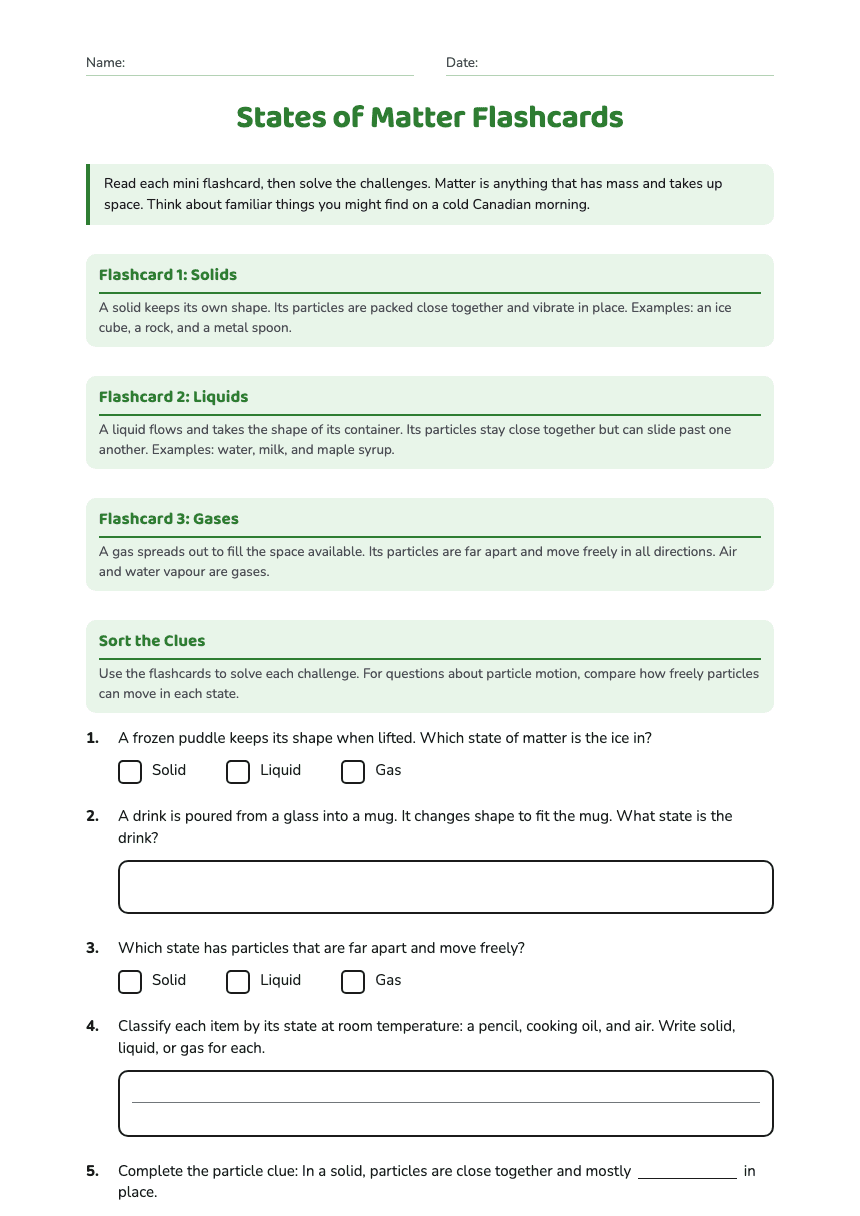 States of Matter Flashcards worksheet preview