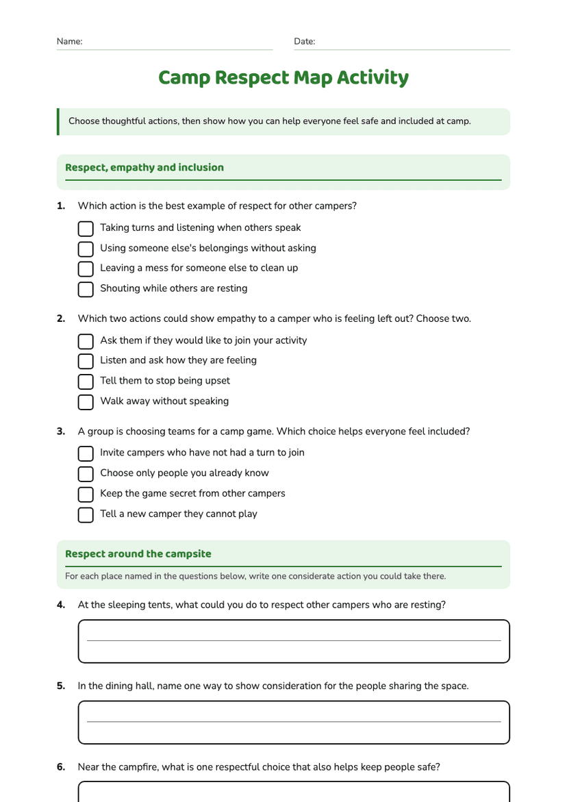 Camp Respect Map Activity