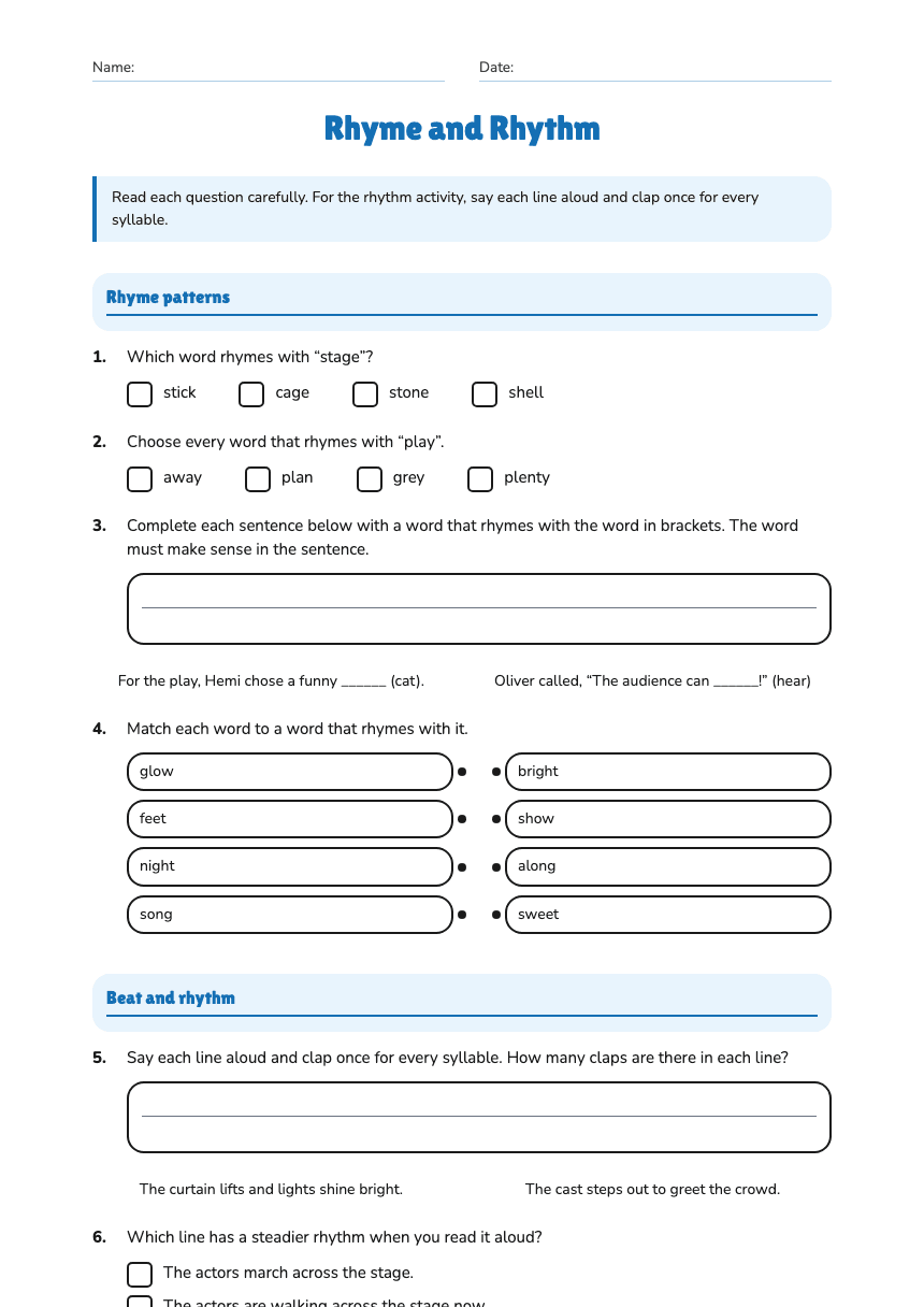 Rhyme and Rhythm worksheet preview