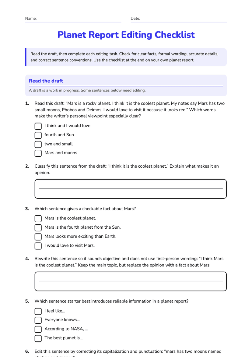 Planet Report Editing Checklist
