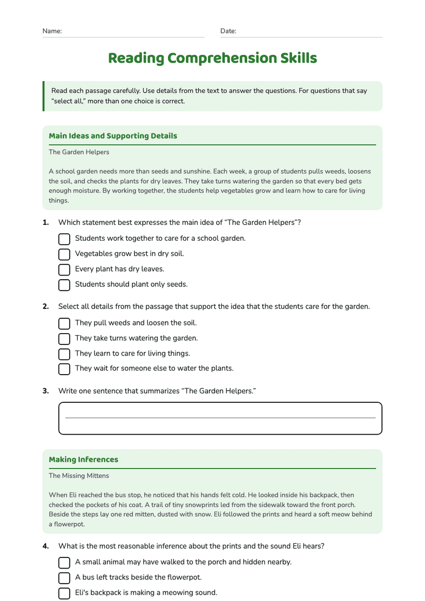 Reading Comprehension Skills