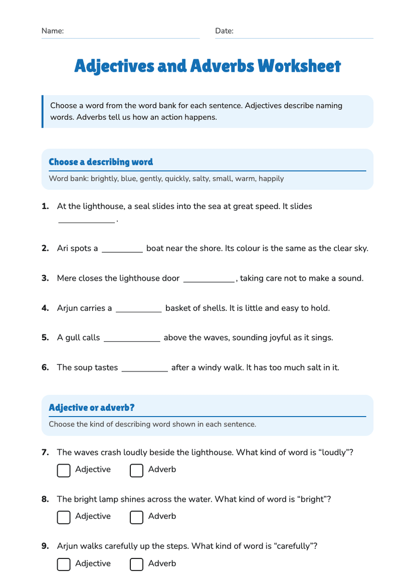 Adjectives and Adverbs Worksheet