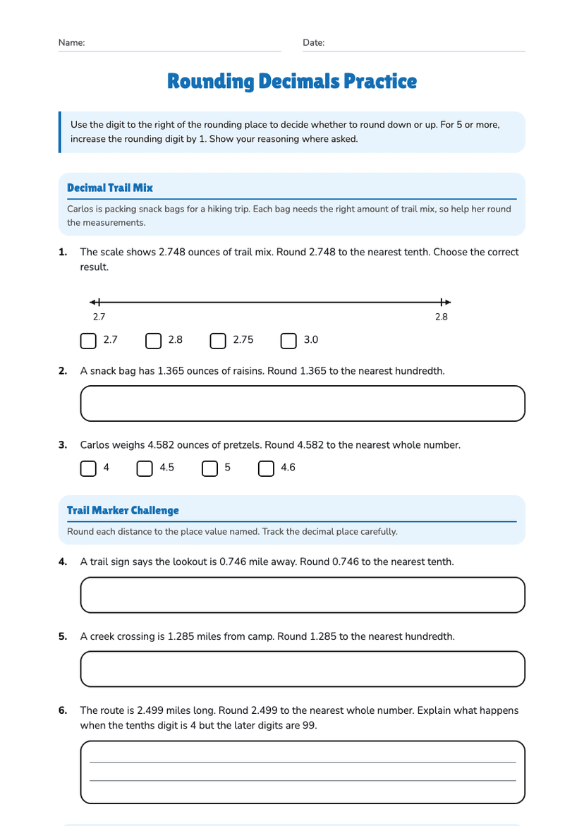 Rounding Decimals Practice