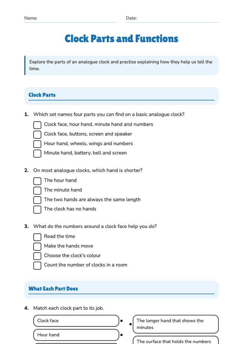 Clock Parts and Functions