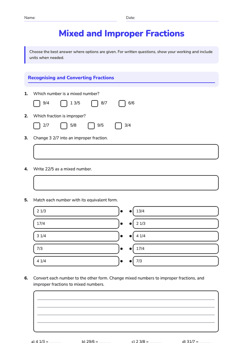 Mixed and Improper Fractions