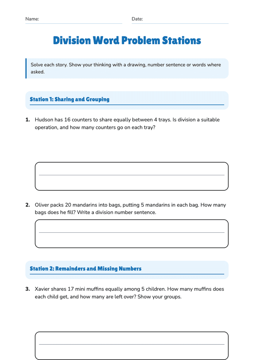 Division Word Problem Stations