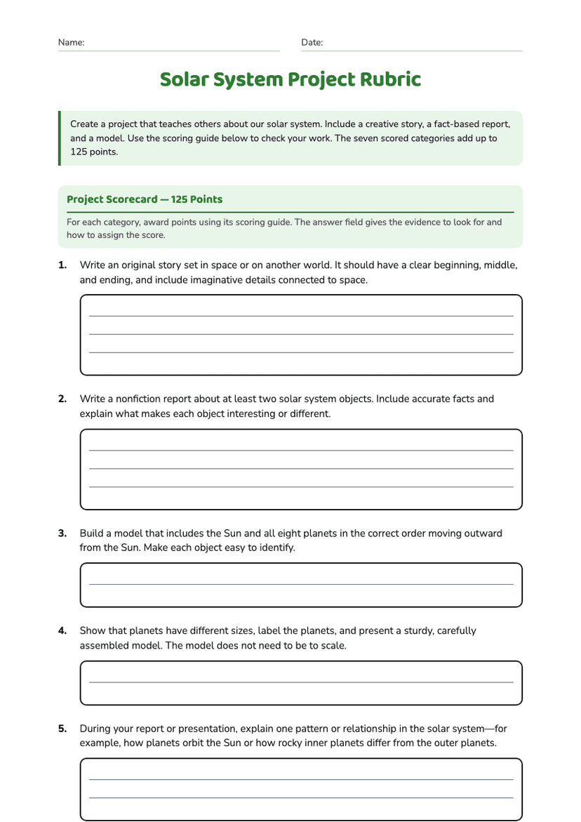 Solar System Project Rubric
