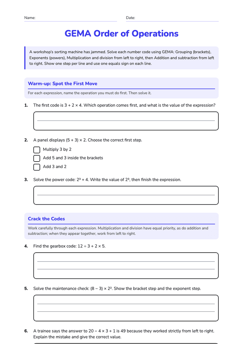 GEMA Order of Operations