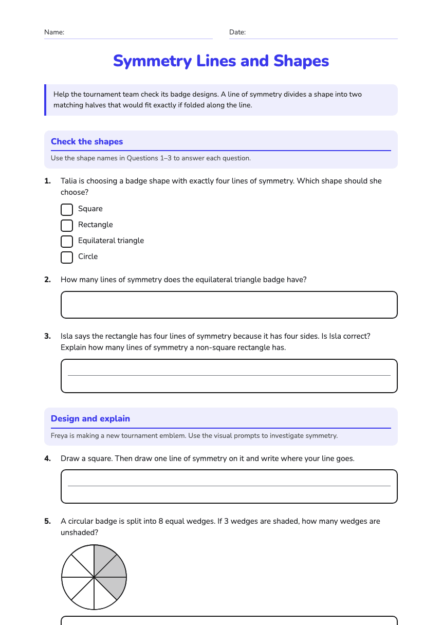 Symmetry Lines and Shapes worksheet preview