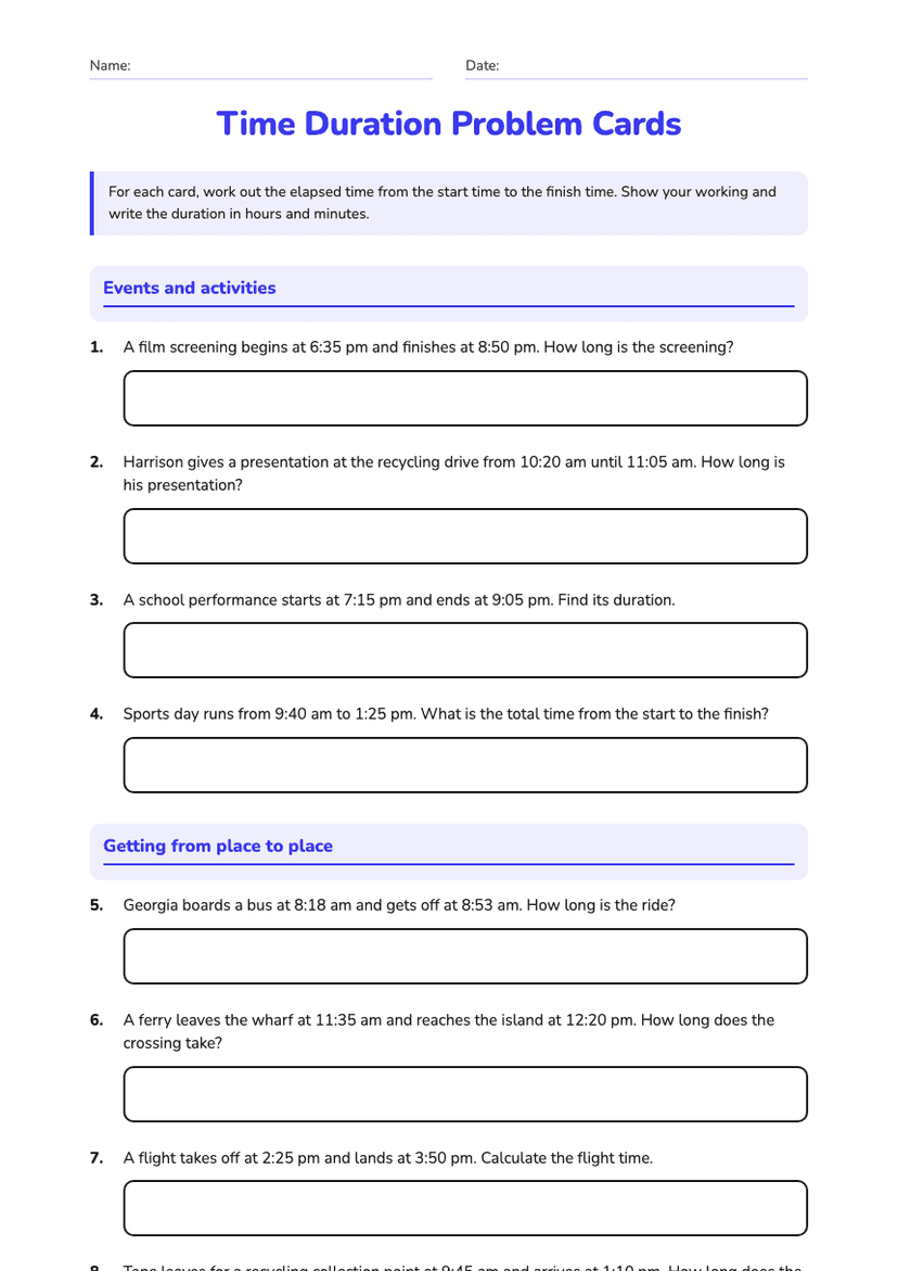 Time Duration Problem Cards