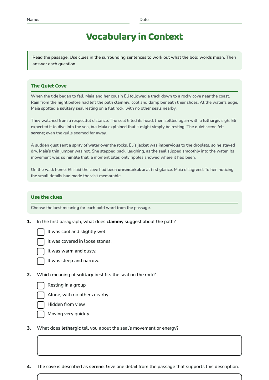 Vocabulary in Context worksheet preview