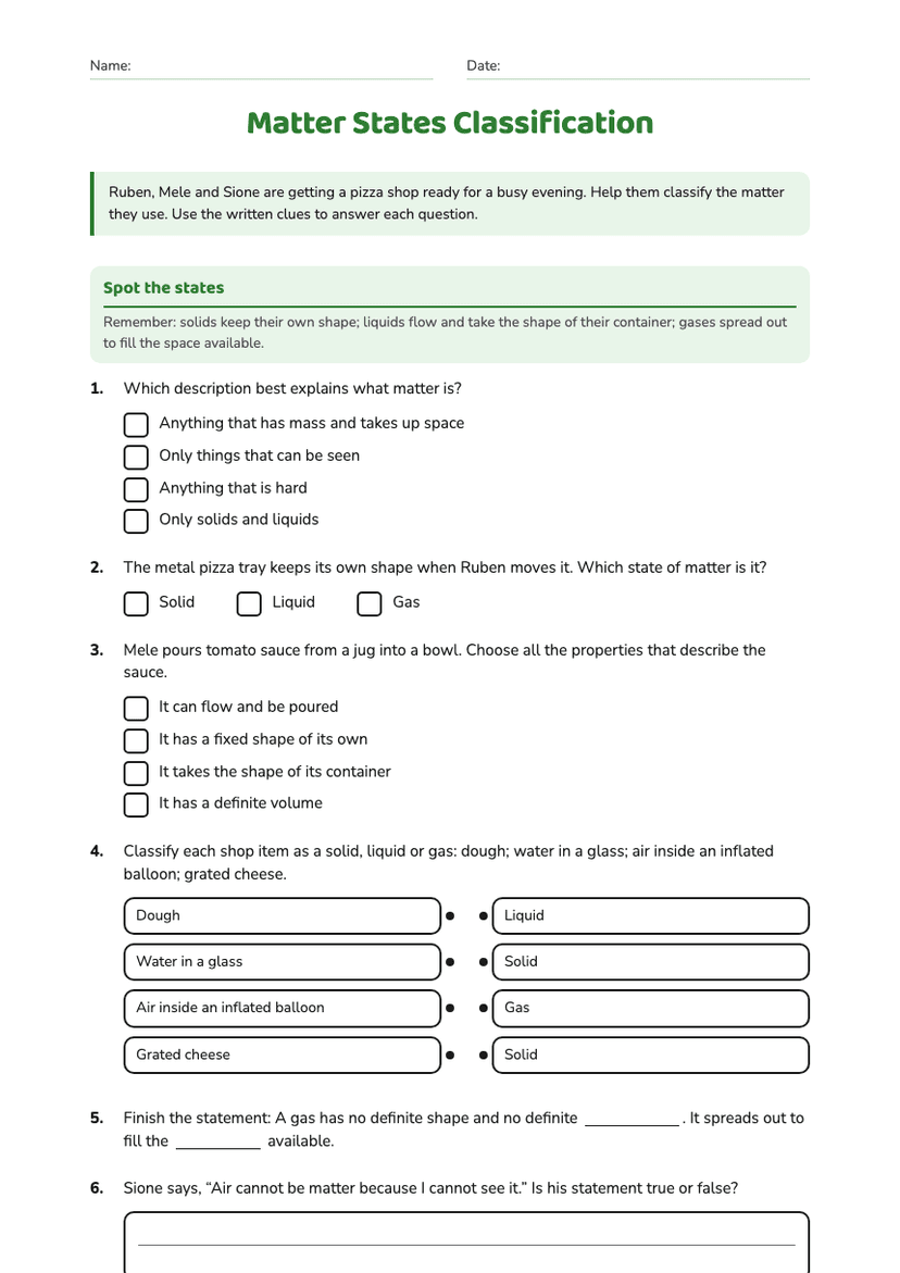 Matter States Classification
