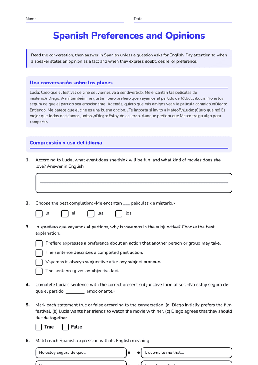 Spanish Preferences and Opinions