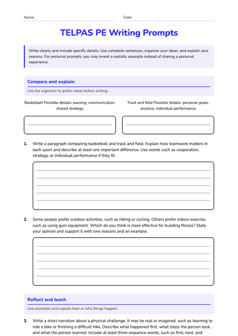 TELPAS PE Writing Prompts