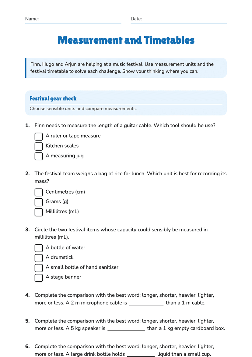 Measurement and Timetables