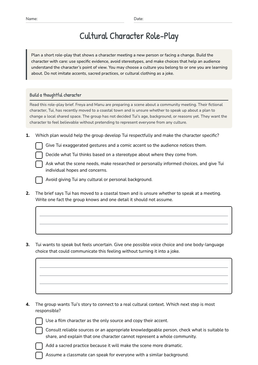 Cultural Character Role-Play worksheet preview