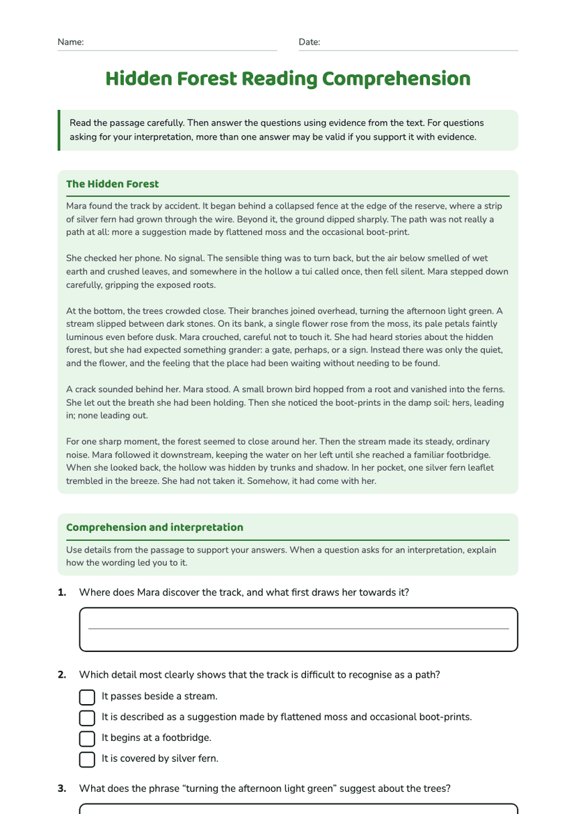 Hidden Forest Reading Comprehension