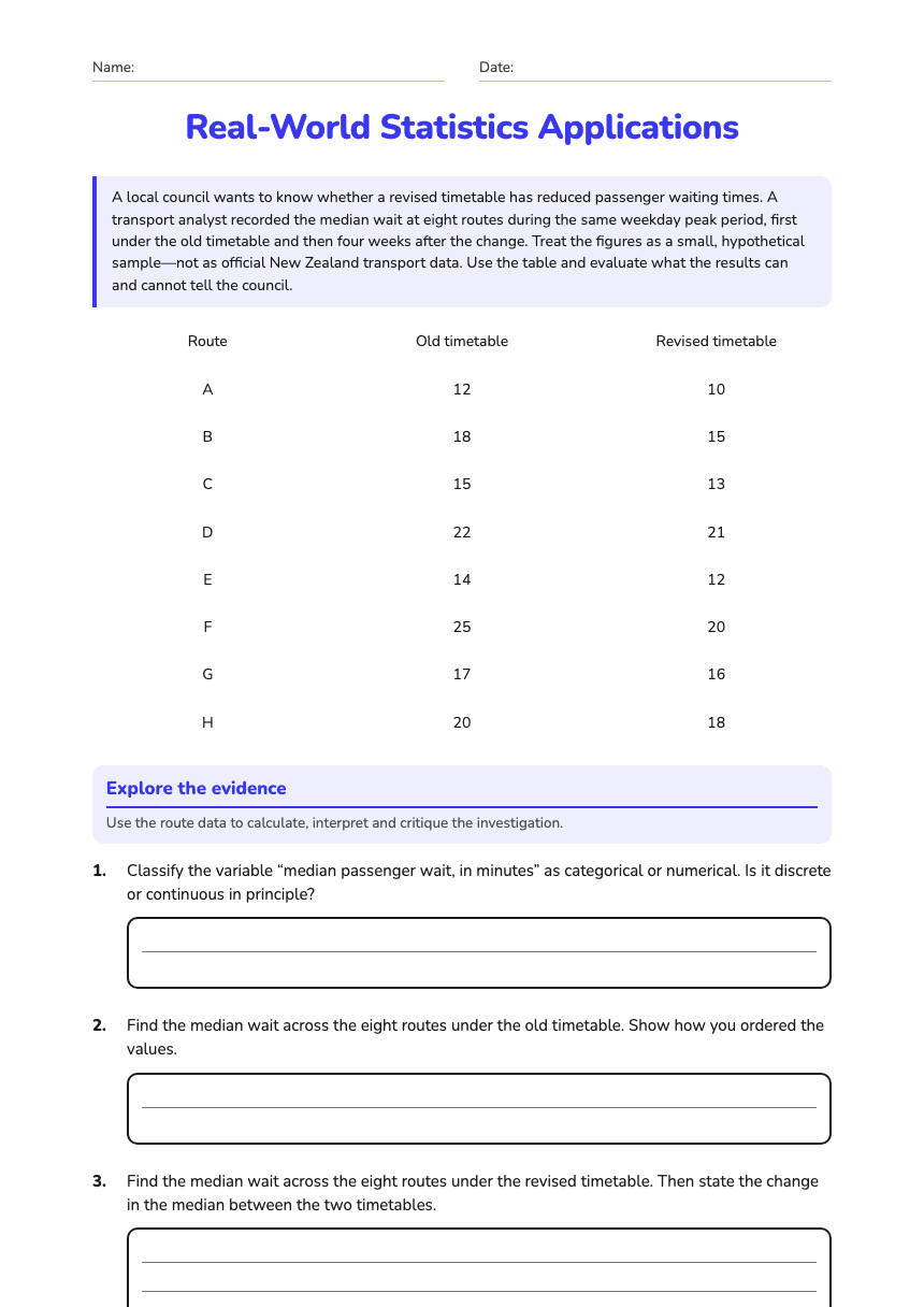 Real-World Statistics Applications worksheet preview