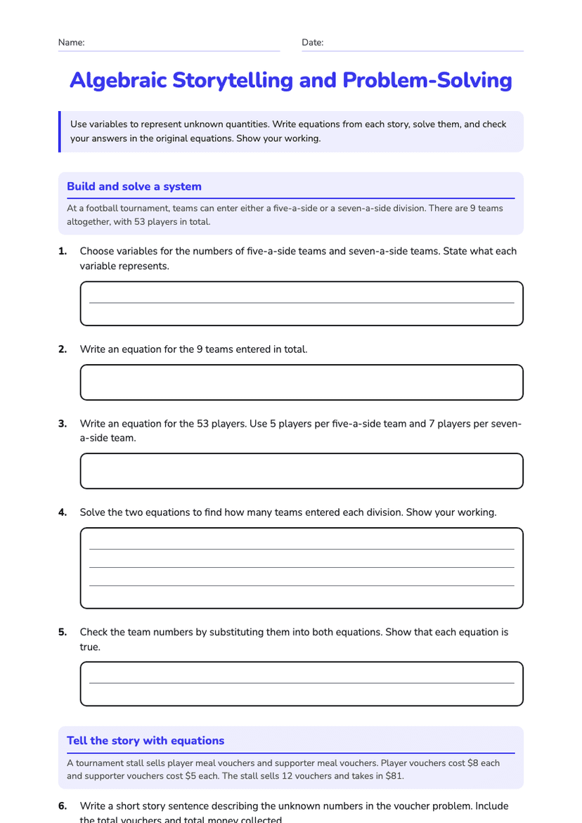 Algebraic Storytelling and Problem-Solving