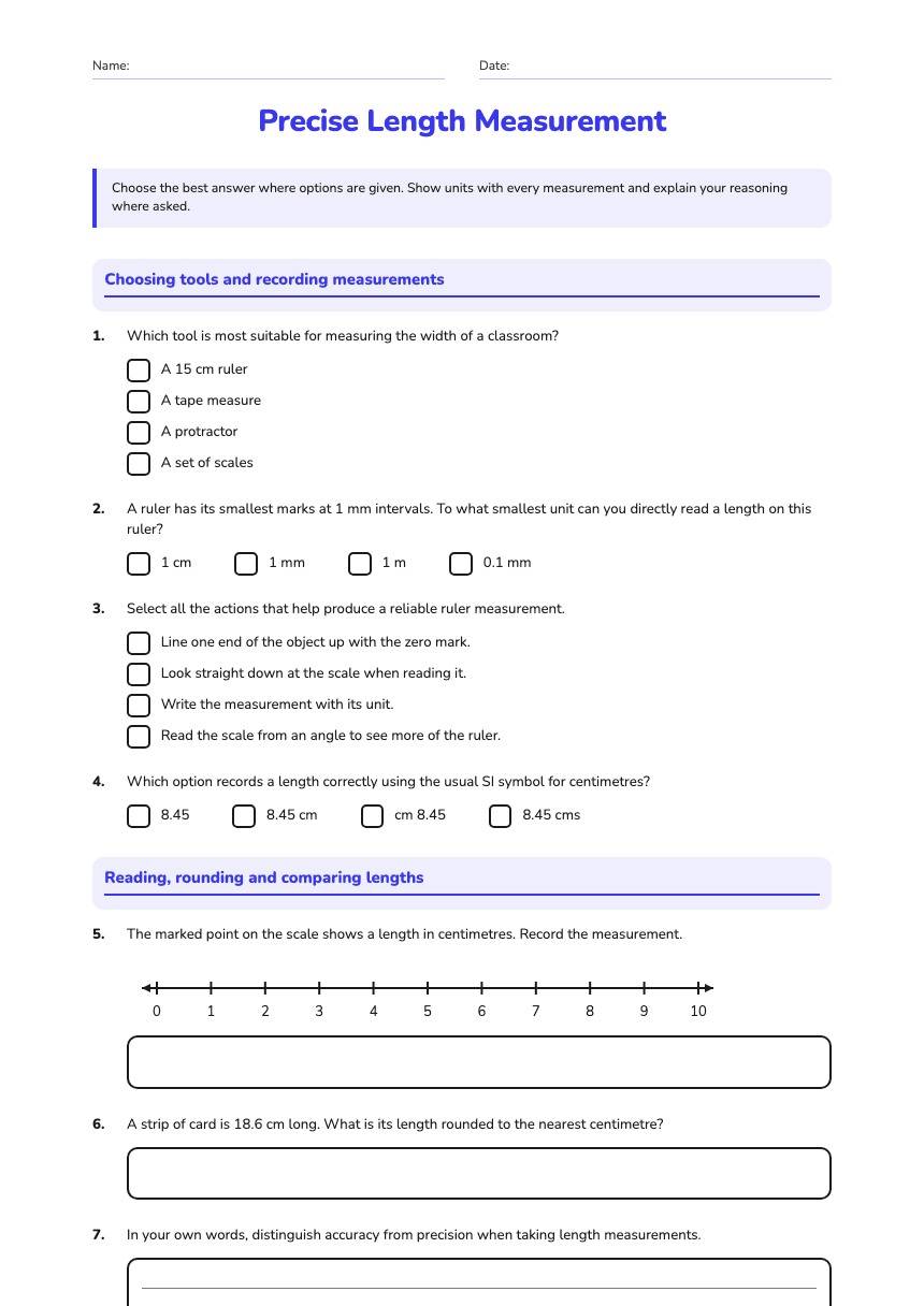 Precise Length Measurement worksheet preview