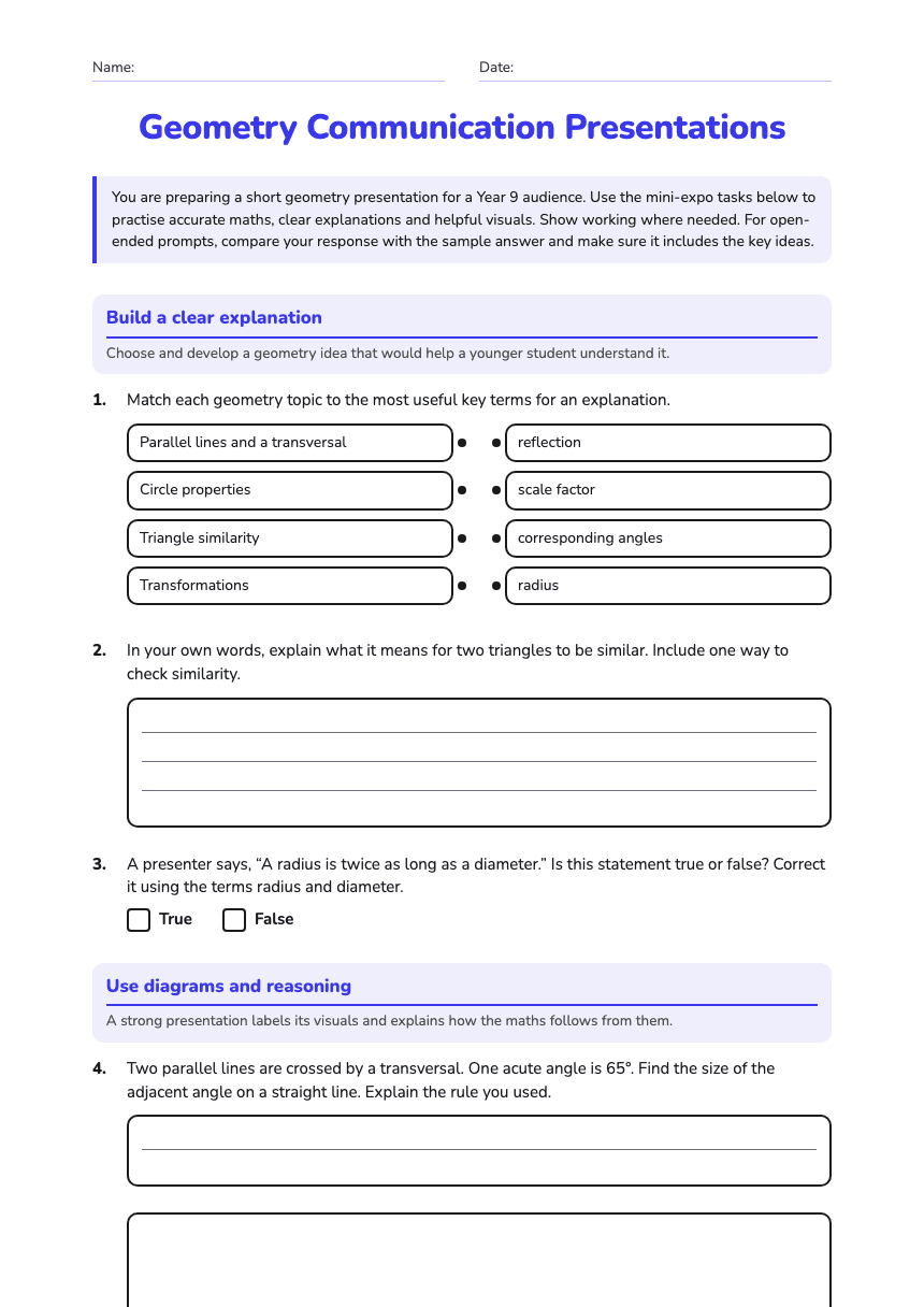 Geometry Communication Presentations worksheet preview