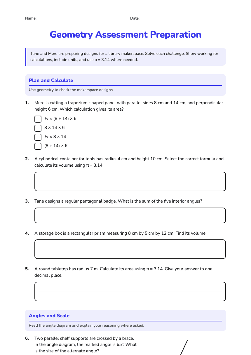 Geometry Assessment Preparation worksheet preview