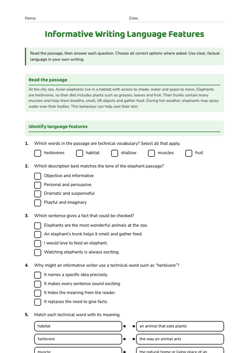 Informative Writing Language Features