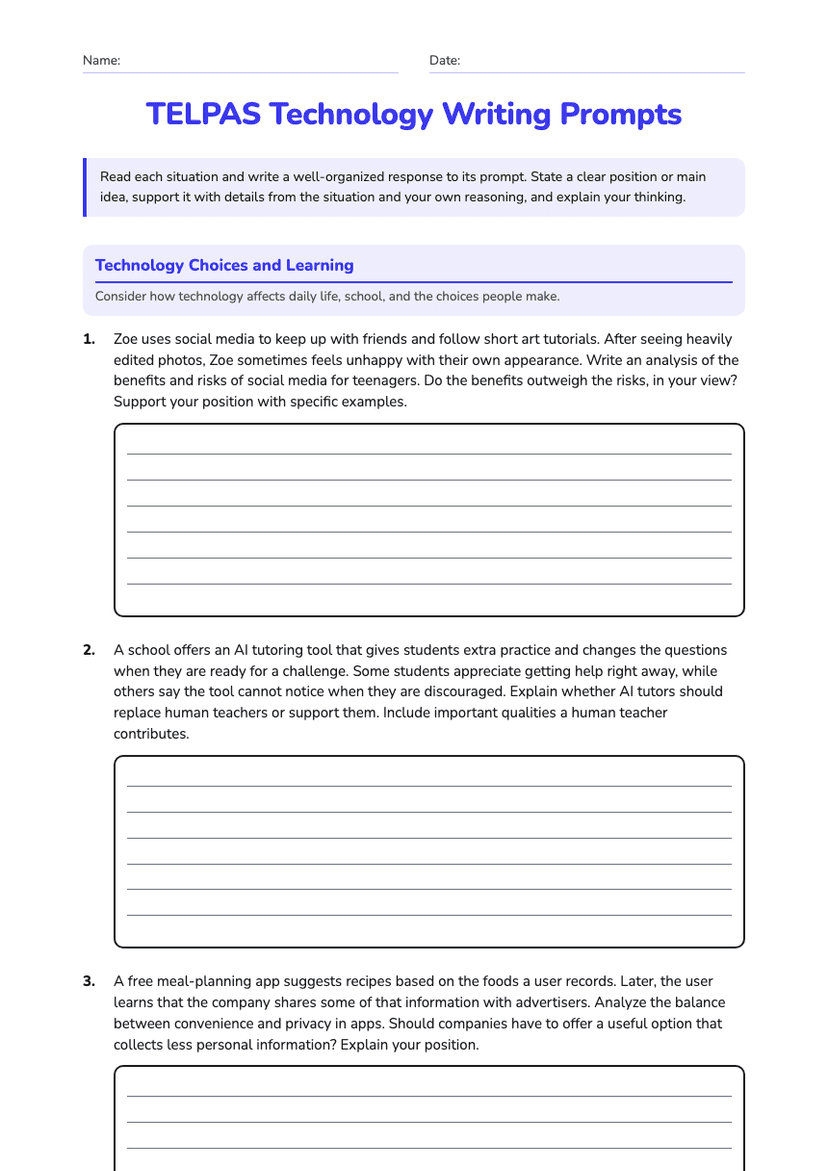 TELPAS Technology Writing Prompts