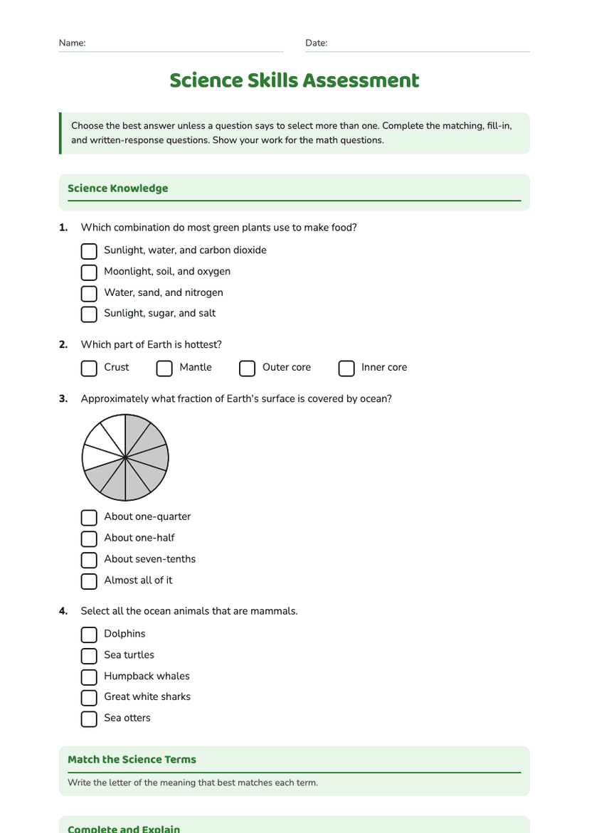 Science Skills Assessment