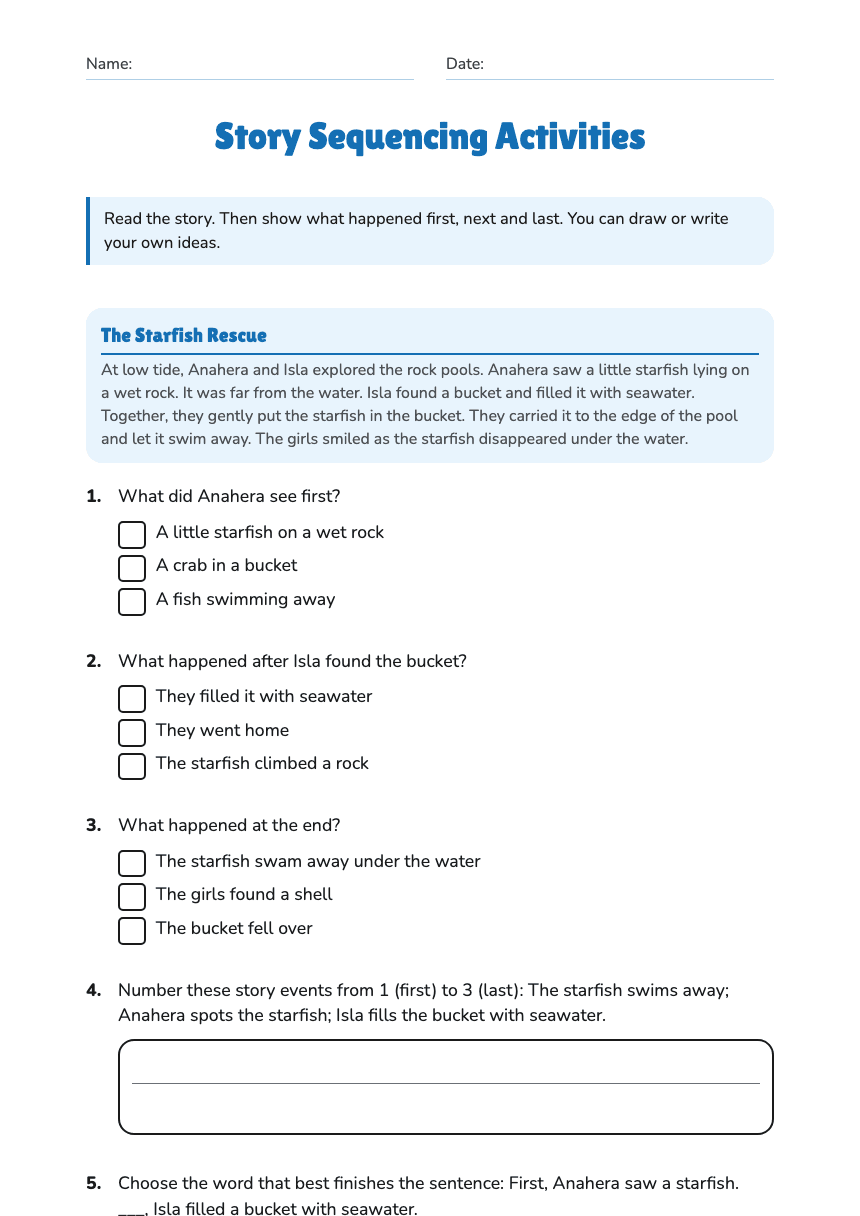 Story Sequencing Activities worksheet preview